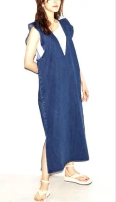ノーリーズ　Rie Miller デニム　RM denim 肩フリルワンピース
