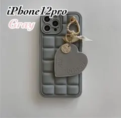 iphone12pro グレー ハートチャーム 韓国 スマホケース お洒落