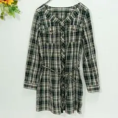 MK MICHEL KLEIN チュニックシャツ　サイズ38 緑系　チェック柄