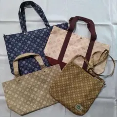 ラシット トートバッグ/ショルダーバッグセット（ネイビー・ベージュ・ピンク）４点