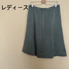 【レディース】膝丈フレアスカート/グリーン/緑/チェック柄/シンプル