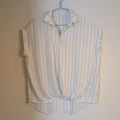 AS KNOW AS ホワイトストライプ ノースリーブシャツ　スキッパーシャツ