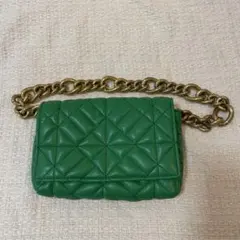 緑色 レザー キルティング ショルダーバッグ Zara