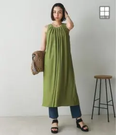 【BouJeloud 】ジャガードノースリーブ ロングワンピース グリーン完売品のサムネイル