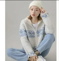 アーバンリサーチ サニーレーベル　ノルディック柄ブルゾンニット