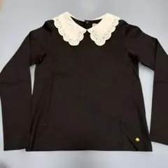 kate spade New York 黒い長袖カットソー レース襟付き 150