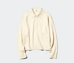 UNIQLO スムースコットンポロセーター クリーム色 イエロー黄色 長袖ニット