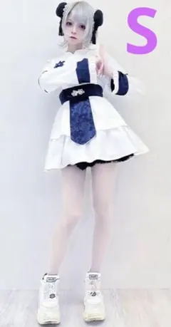 新品 あのね。 メイドチャイナワンピース Sサイズ 白×青 コスプレ ハロウィン