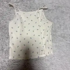 アイボリー 小花柄 リブ編み キャミソール
