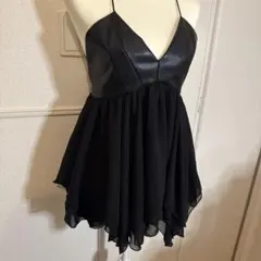 SHIEN フリルキャミソール　レザー　ブラック