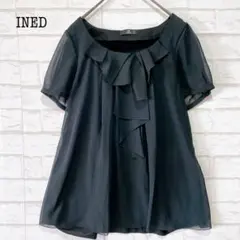 INED フリルブラウス カットソー（M）黒 半袖 シフォン オフィスカジュアルのサムネイル