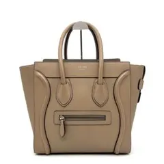 正規品 セリーヌ ラゲージ マイクロ ハンドバッグ レザー ロゴ ベージュ