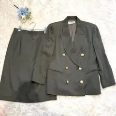 昭和レトロ　バブリースーツセットアップ　スカート　金ボタン　ダブル　グリーン