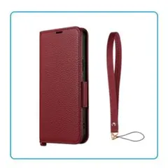 【人気】iPhone 14 Plus 本革風レザー ケース レッド ストラップ