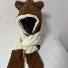 マフラーふわふわ 一体型 耳付き大判 柔らかい ショール 厚手 冬防寒フード付き