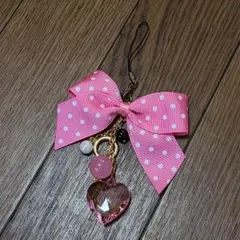 ピンク リボンチャーム ストラップ ハート