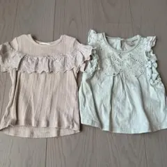 プティマイン　mamaraku　フリル＆刺繍付きTシャツ2枚セット　90センチ