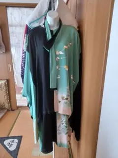 着物リメイクワンピースとポンチョのセット