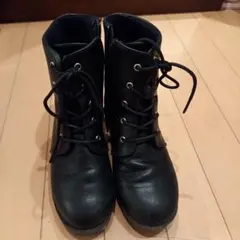 厚底ブラックブーツ レースアップ・ジッパー付き　22.0