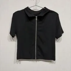 フロントジップ 半袖カットソー ブラック