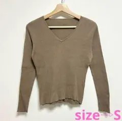 レディース　トップス　リブ　長袖　Ｖネック　綿100% ブラウン系