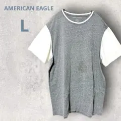 アメリカンイーグル Tシャツ 半袖 グレー ホワイト Lサイズ 切り替え