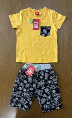 新品タグ付きBABY DOLL イエローTシャツ＆ブラックショートパンツセット