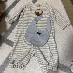 ストライプ柄ビブ付きロンパース