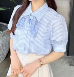 水色ストライプリボンブラウス　INGNI