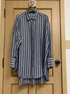 レスピーギ ストライプ柄 ロングシャツ 長袖 グレー系Mサイズ