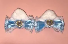 水色 リボン 猫耳 ヘアクリップ 2個セット 推し活