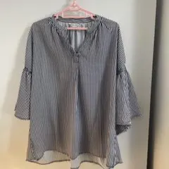 ストライプ 五分袖シャツ L