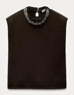ZARA ビーズ付きクルーネックニットベストトップ