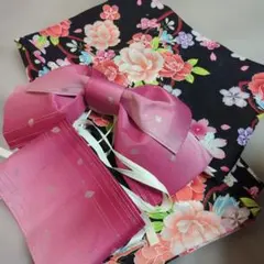 花柄浴衣セット 黒地