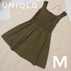 ユニクロ　コットンギャザーミニワンピース　カーキ　　M チュニック