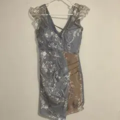 刺繍 フリル タイトドレス