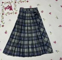 JUNOAH ベルト付き プリーツ チェック スカート M グリーン系