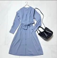 イエナ ノーカラーシャツワンピース ビッグリボン オーバーサイズ ブルー系