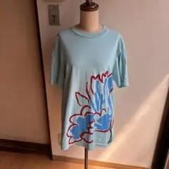 水色 花柄 Tシャツ Lサイズ