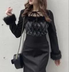 one way ファー付きボレロ風トップス