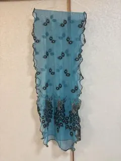 青い孔雀刺繍シフォンストール