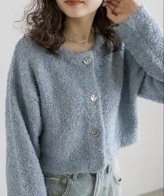 mystic ショートカーディガン ブルー