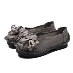 レディース本革牛革パンプス柔らかい滑り止め歩くやすいグレー