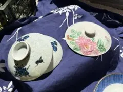蓋付き皿 2枚セット 青い花模様