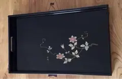 篤*姫様 鎌倉彫？のお盆・タテ：316mm✖️ヨコ590mm 花の彫物(菖蒲・牡