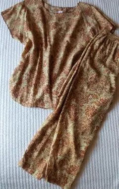 ワールド フレンチ袖(9号).七分パンツ(7号) お揃い 茶色花柄プリントのサムネイル
