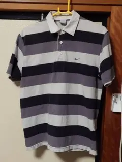Nike グレーと黒のストライプ ポロシャツ Lサイズ