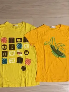 ユニクロ　Tシャツ　ロゴＴ　チロルチョコ　バナナ　スパンコール　黄色　オレンジ