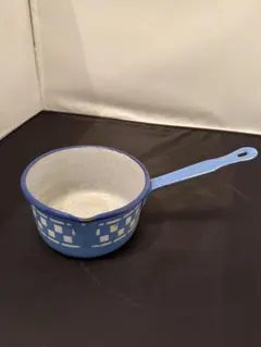 アンティーク雑貨 青チェック柄 ホーロー鍋2つセット