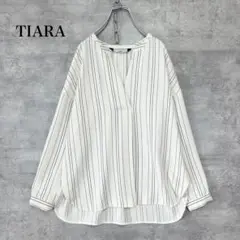 美品　TIARA ティアラ スキッパーブラウス ストライプ